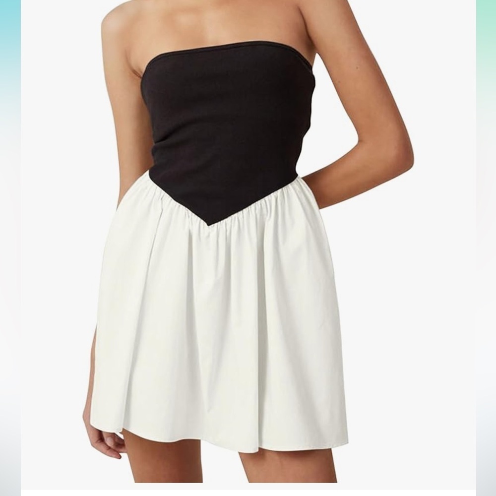 Black and cream Strapless tube top Dress